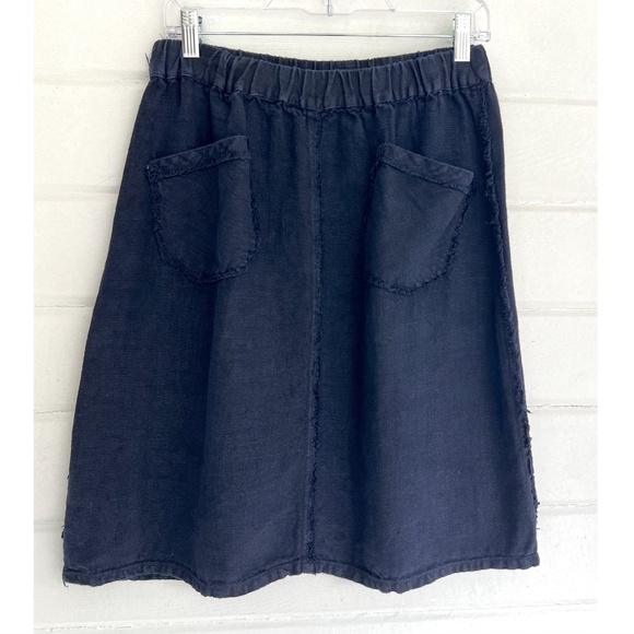 PIP-SQUEAK CHAPEAU  100% Linen Short Skirt with Front Pockets in Dark Navy- M - Picture 1 of 9